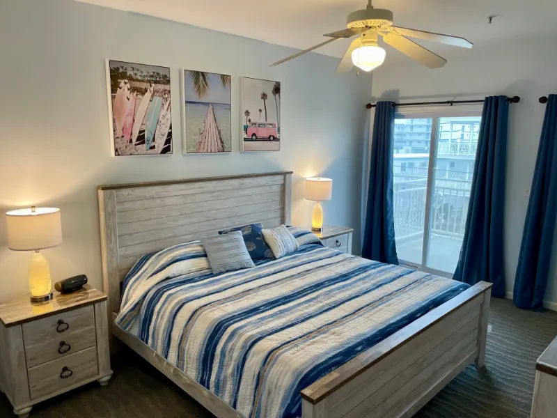 Colibri condo: Unit 3003 master bedroom striped bedding