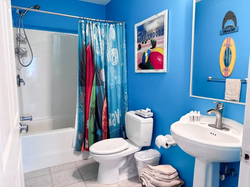 Vista View Penthouse: bathroom blue walls