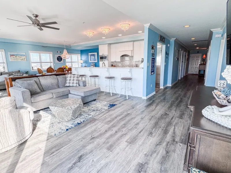 Vista View Penthouse: living room and kitchen