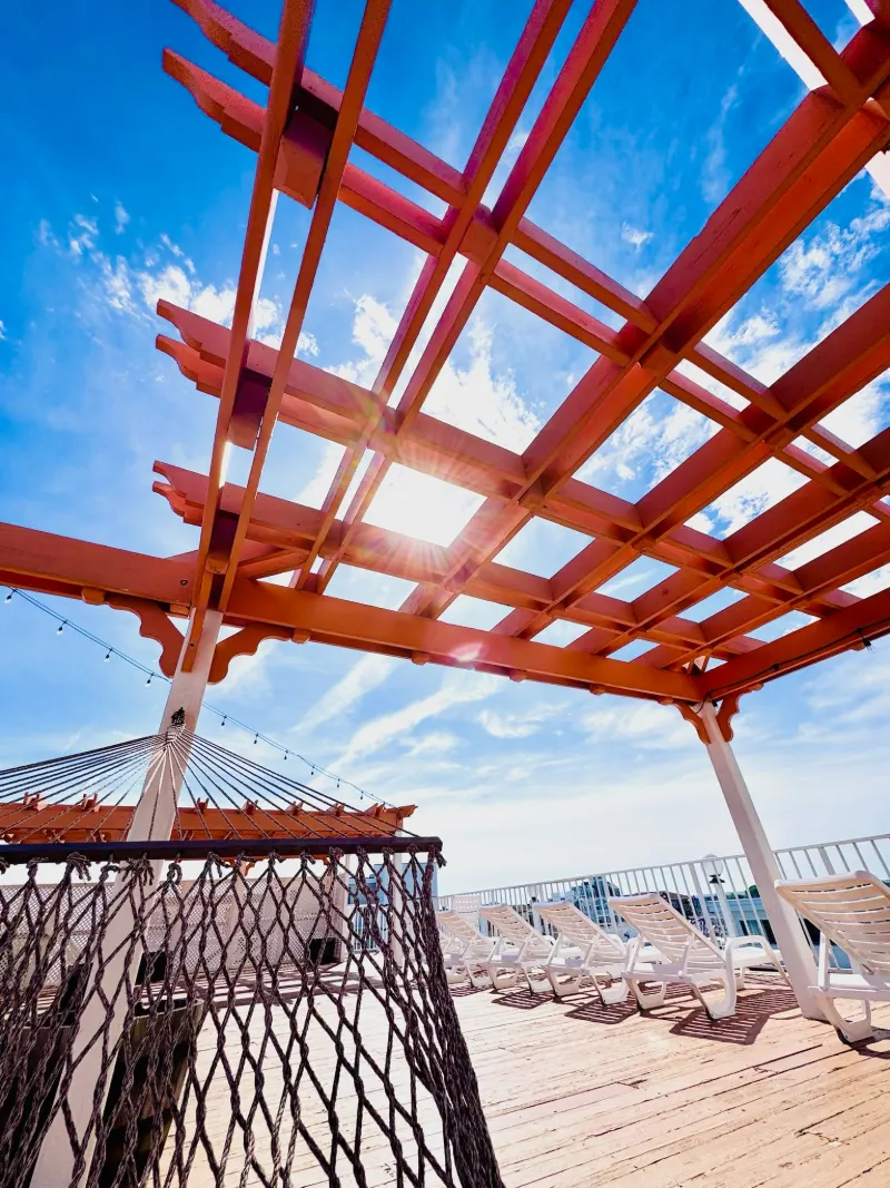 Hammock under sundeck pergola